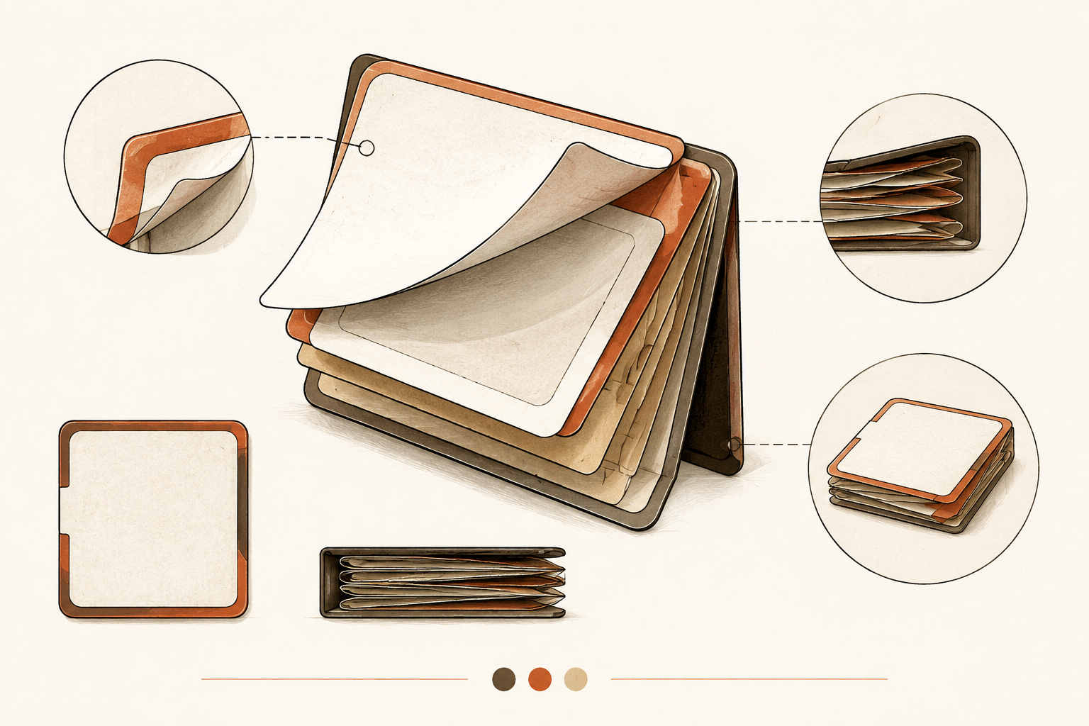 Multilayer booklet label shown partially opened