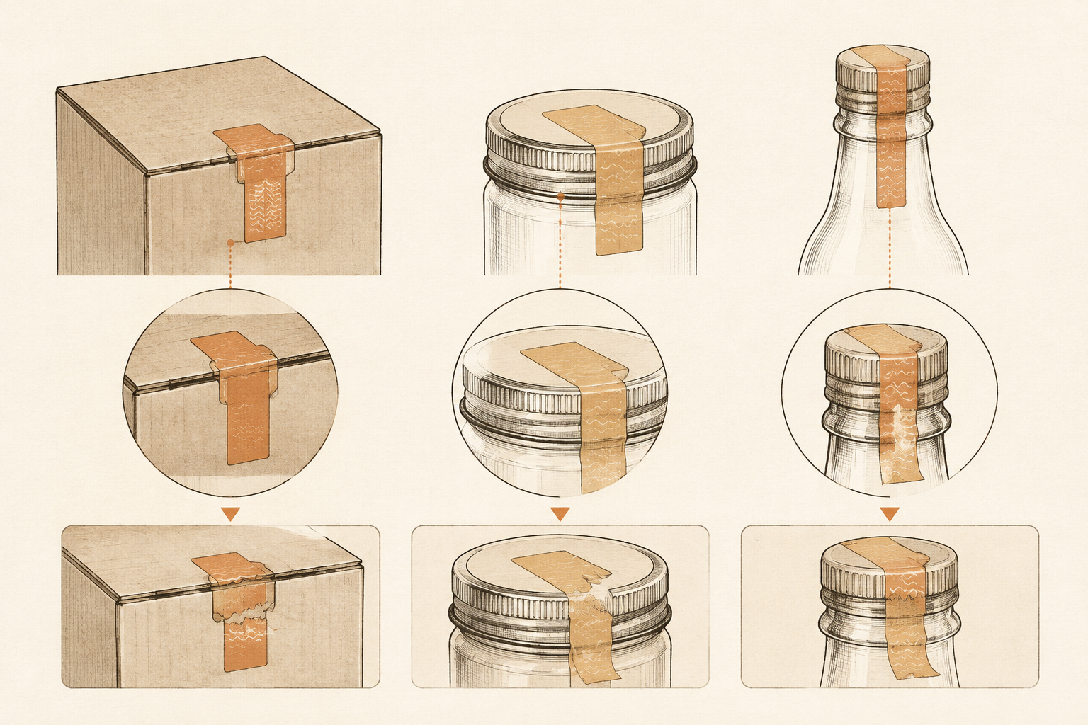 Tamper-evident seals applied across plain package closures