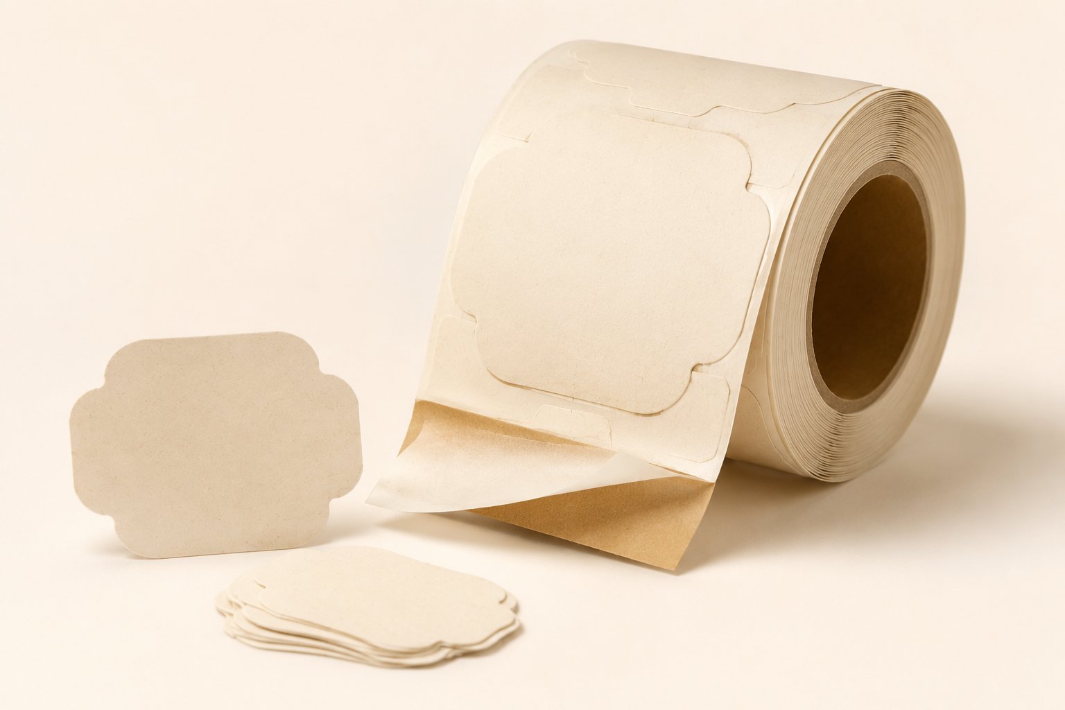 Coated paper label roll and die-cut samples