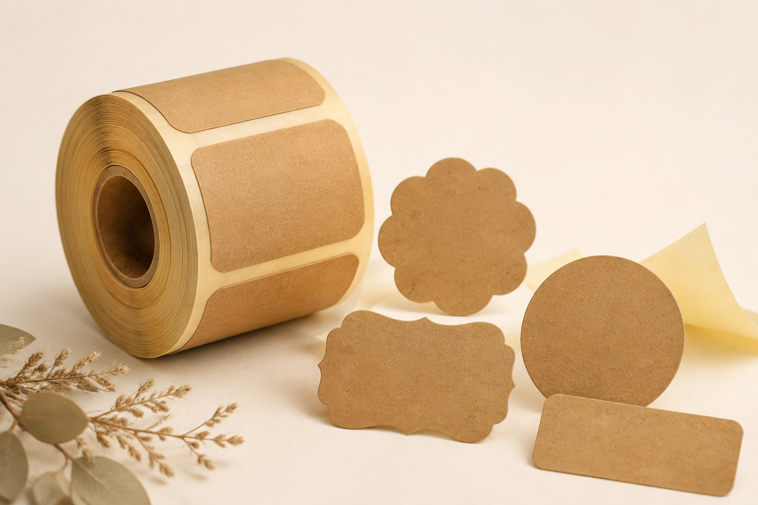 Natural kraft paper label roll and samples
