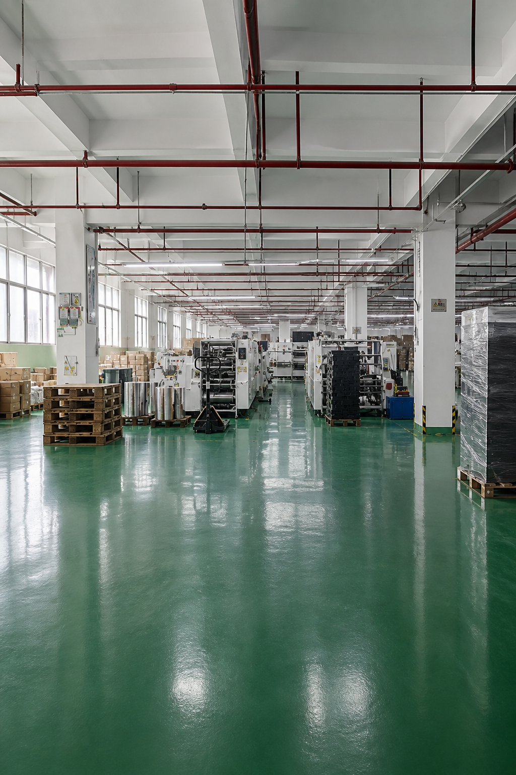 Vertical view through the XJY paper packaging production floor in Zhuhai