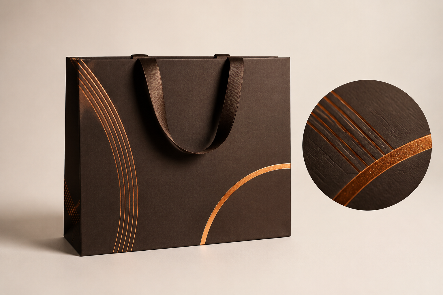 Paper shopping bag with metallic foil accents