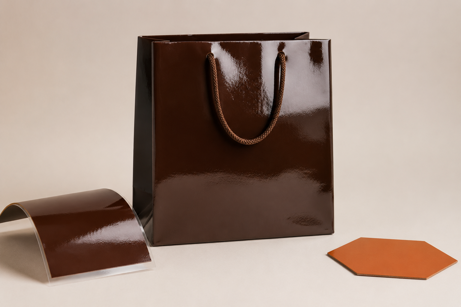 Paper shopping bag with a gloss laminated surface