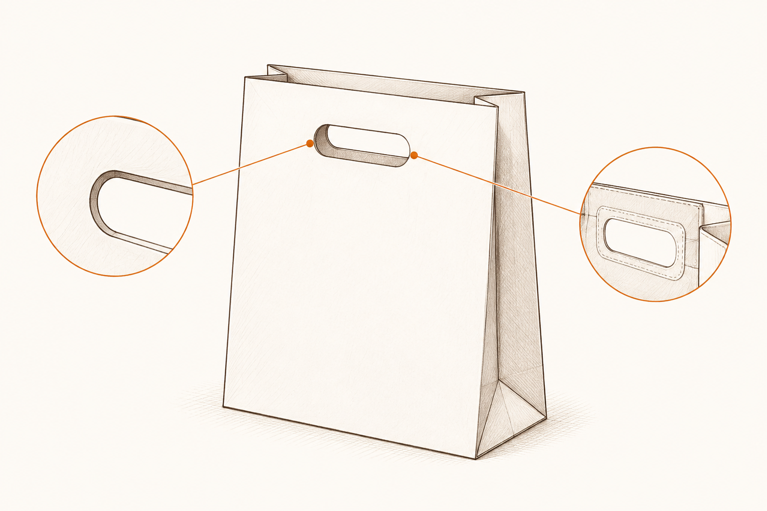 Paper bag with a reinforced die-cut handle opening