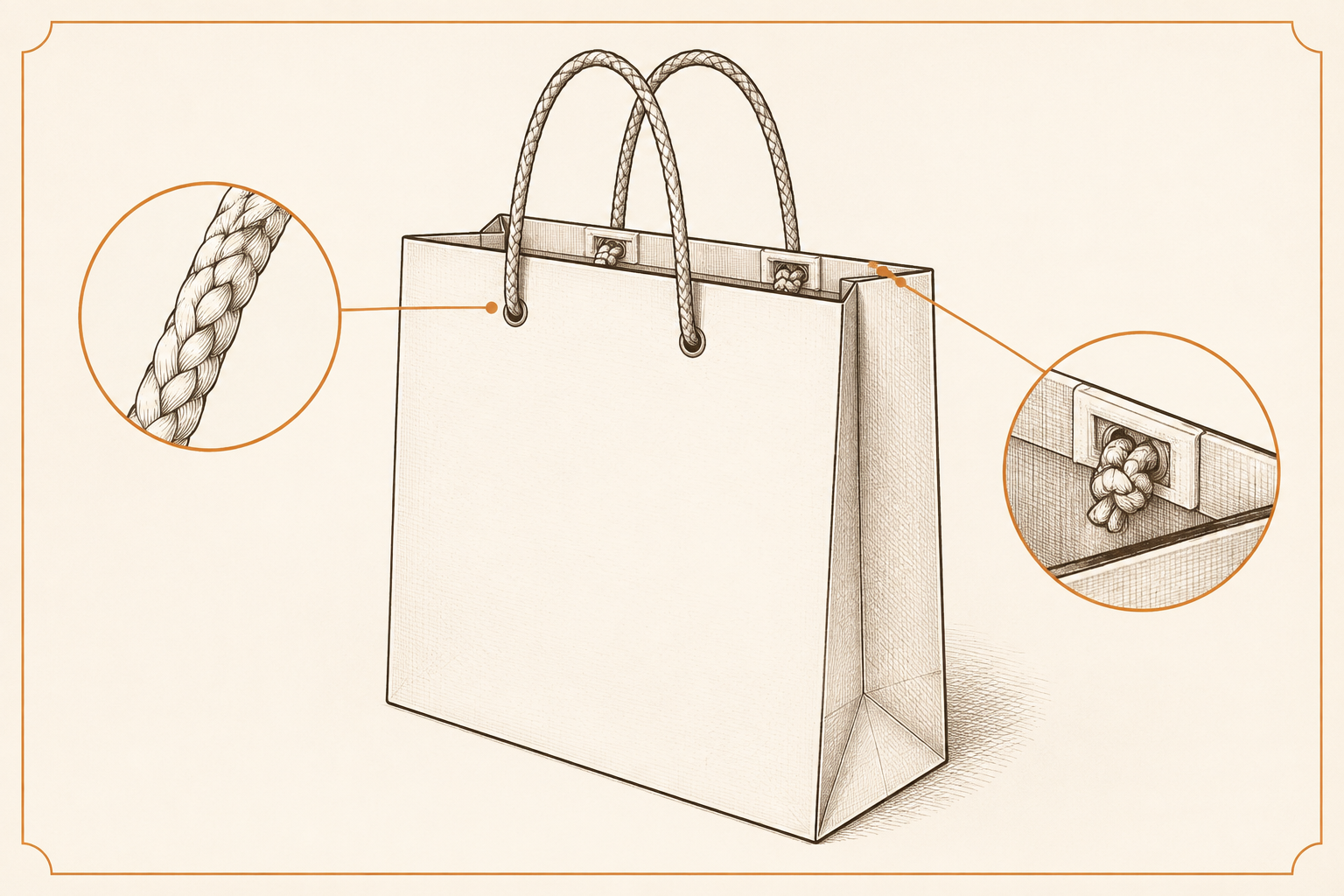 Premium paper bag with rope handles and reinforced top