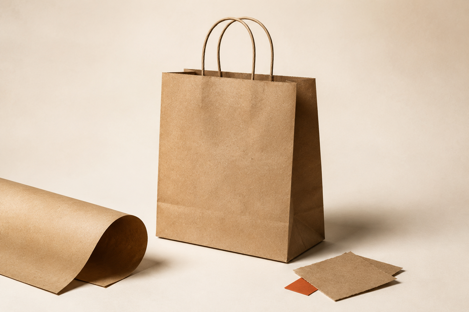 Brown kraft paper bags and paper swatches
