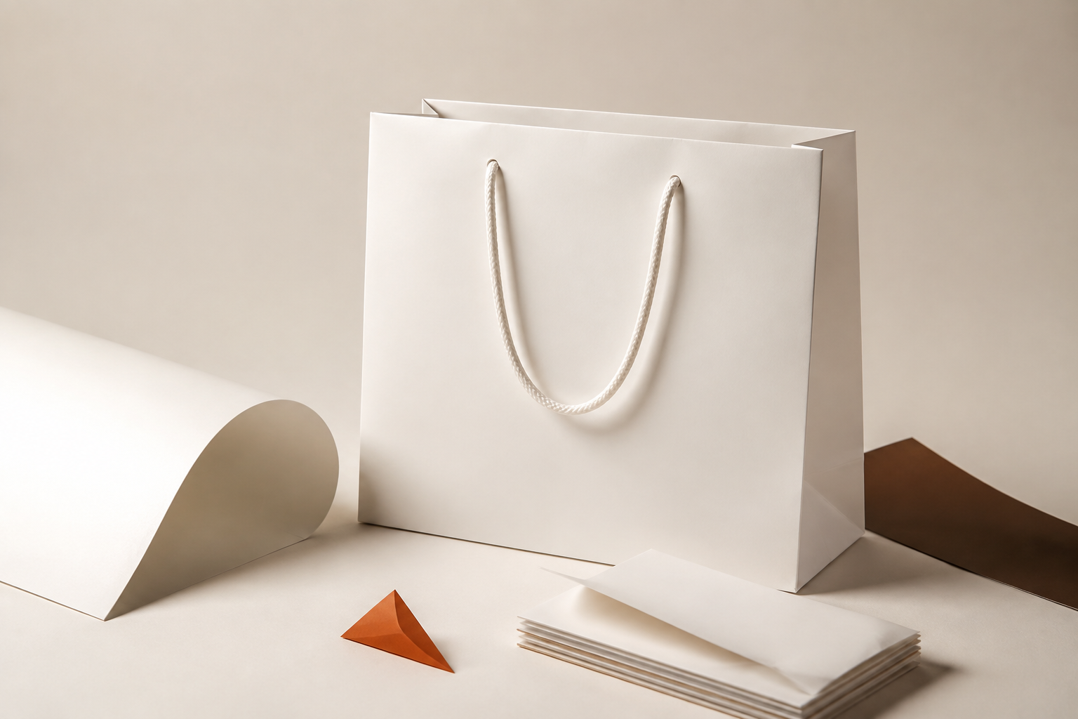 Coated paper shopping bags and smooth paper swatches