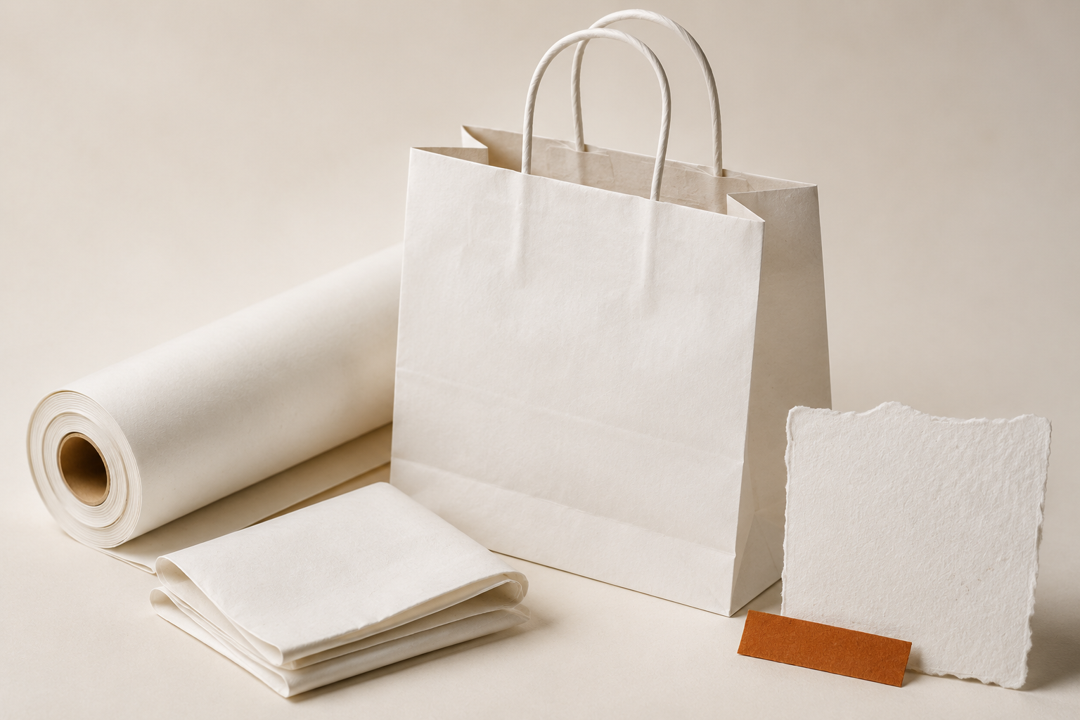 White kraft paper bags and paper swatches