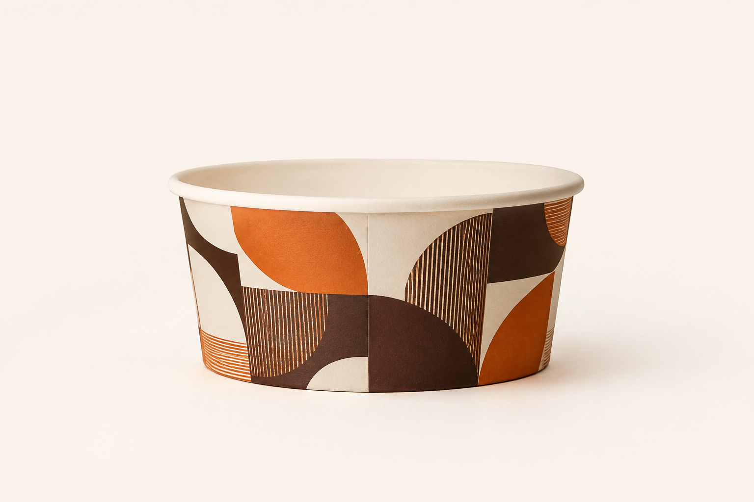 Paper bowls with continuous full-wrap printed graphics