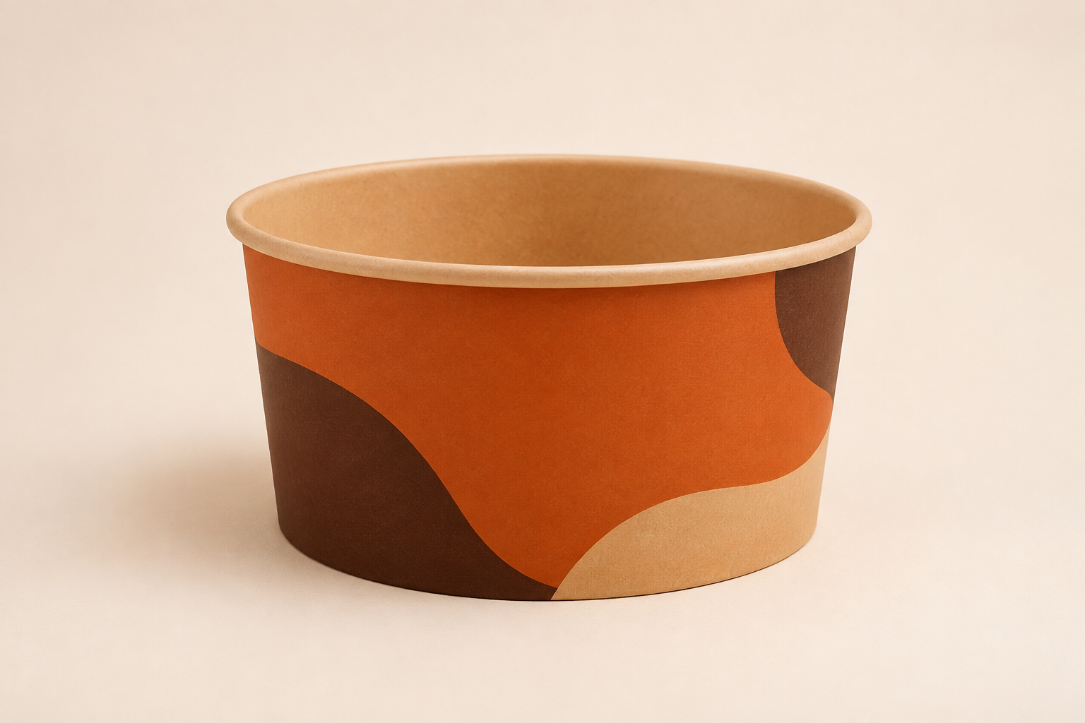 Printed paper bowls with a low-glare matte varnish
