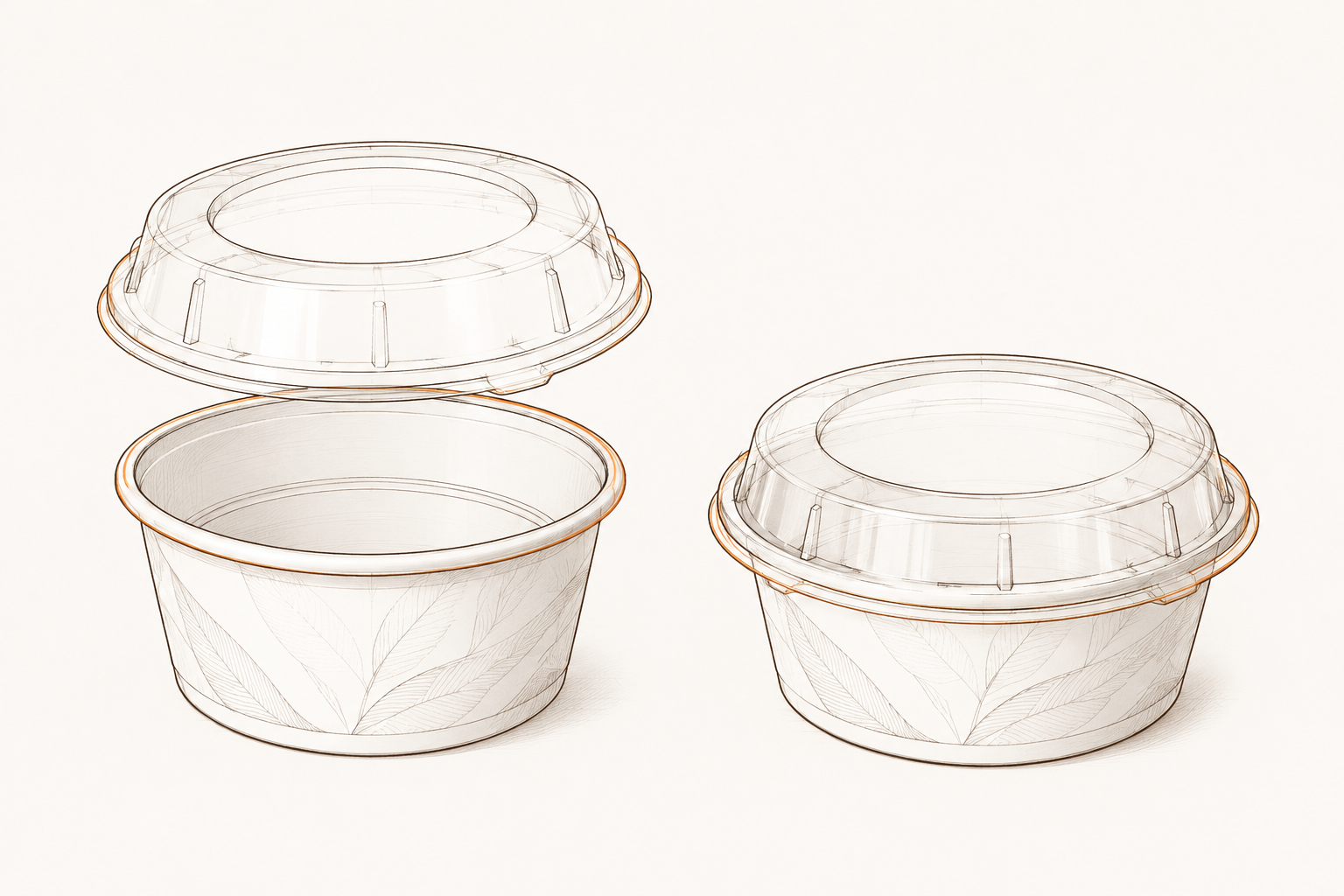 Paper bowl shown with a fitted clear lid