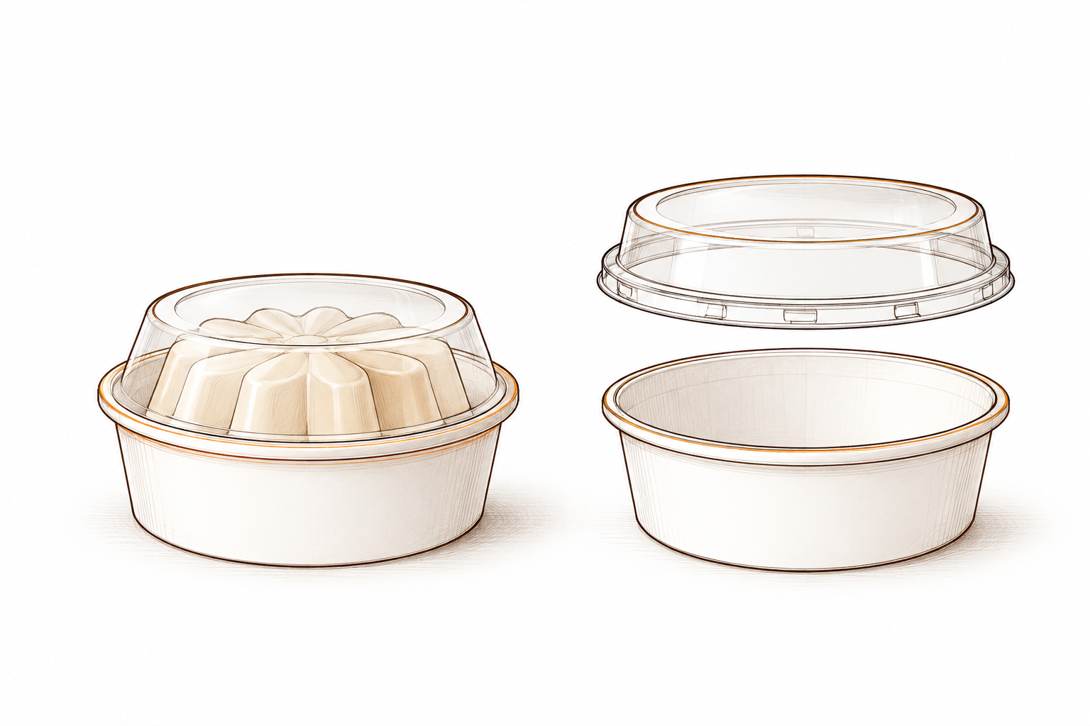 Small paper dessert bowls in several capacities