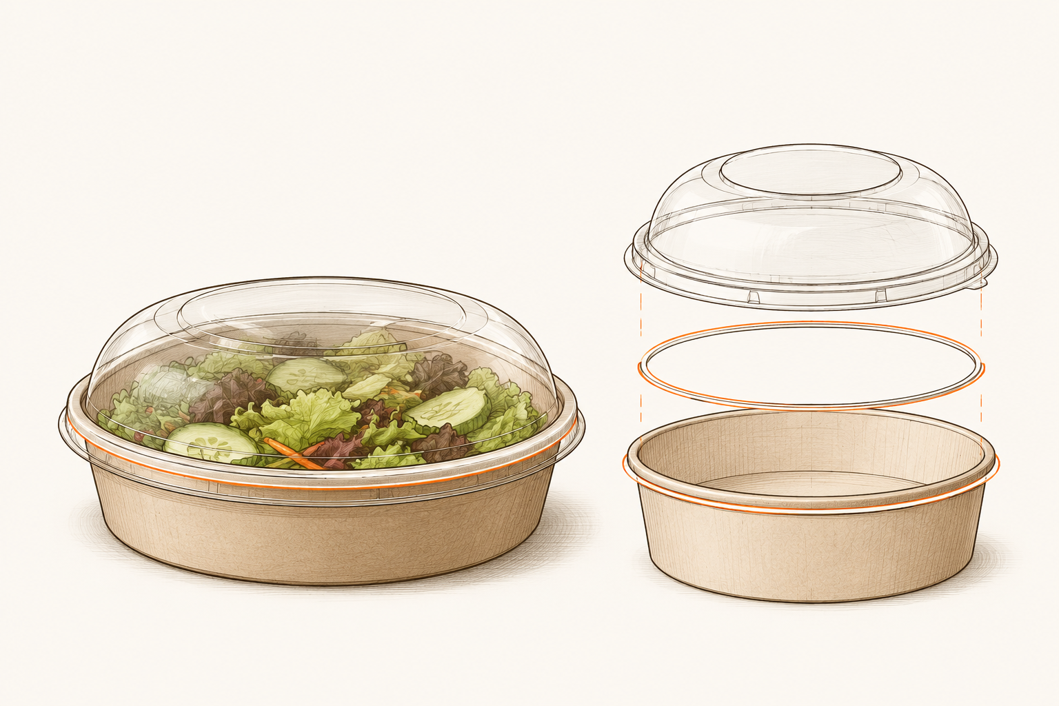 Wide-rim paper salad bowl with a fitted lid