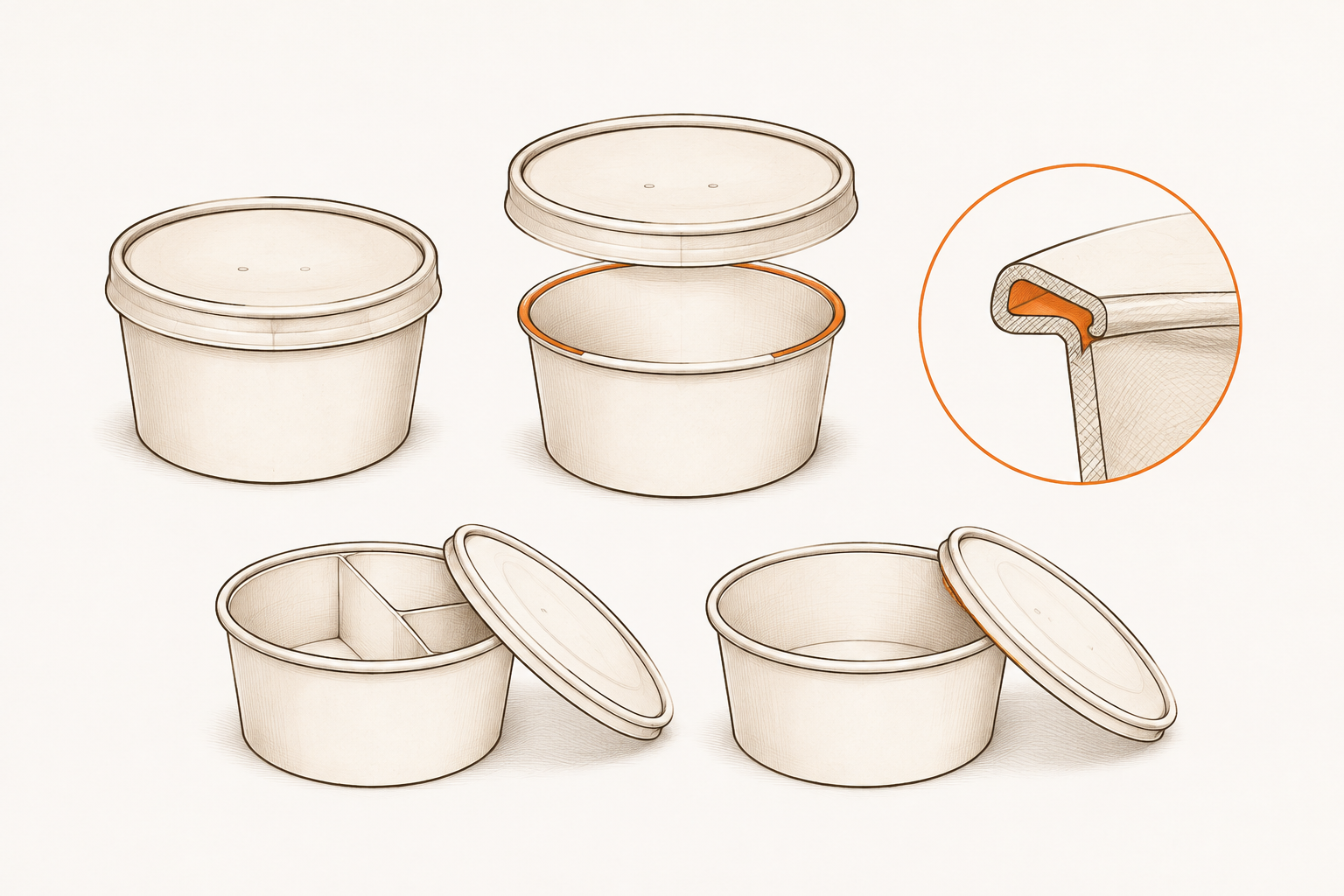 Paper bowl and lid samples undergoing fit and performance checks