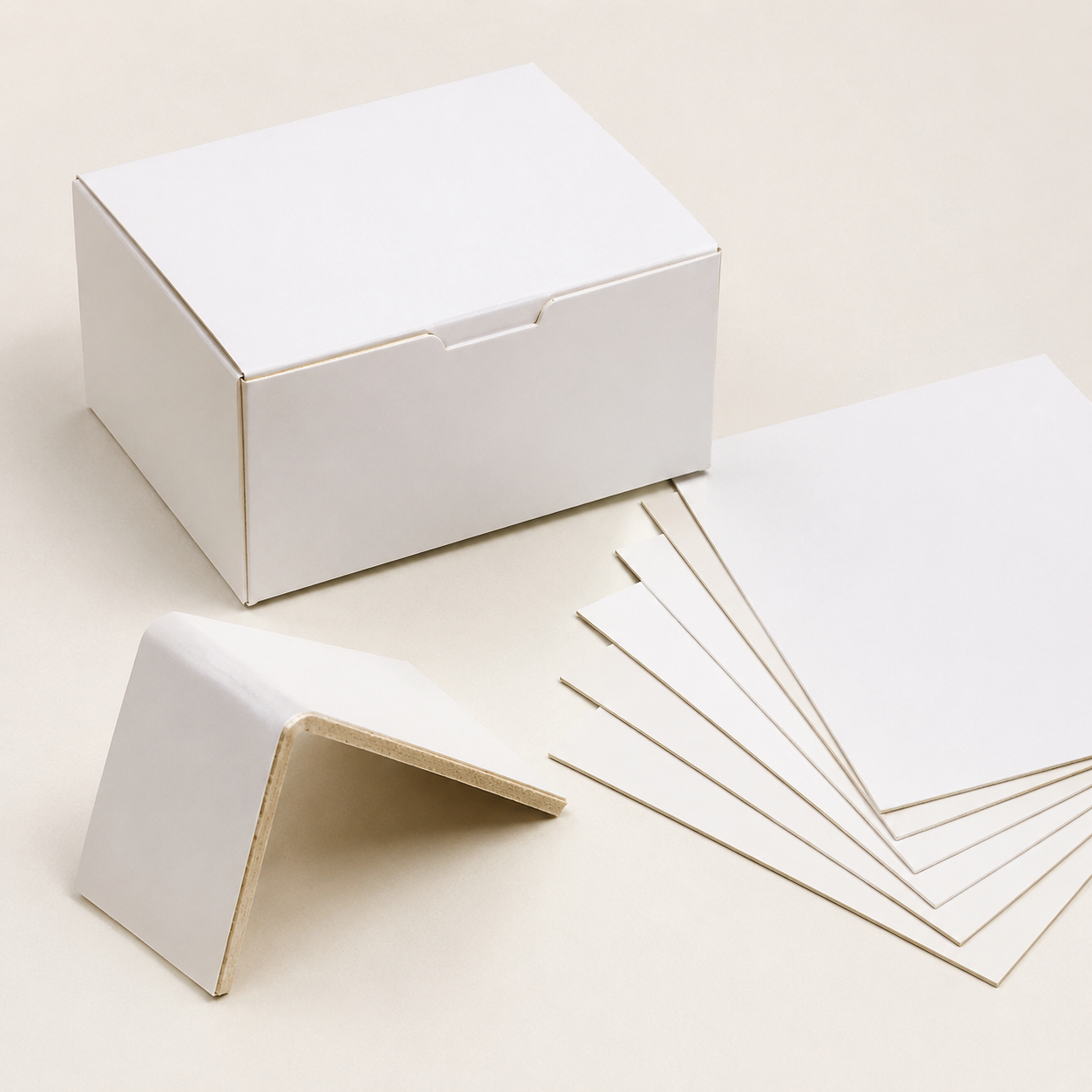 Representative FBB paperboard carton and material swatches