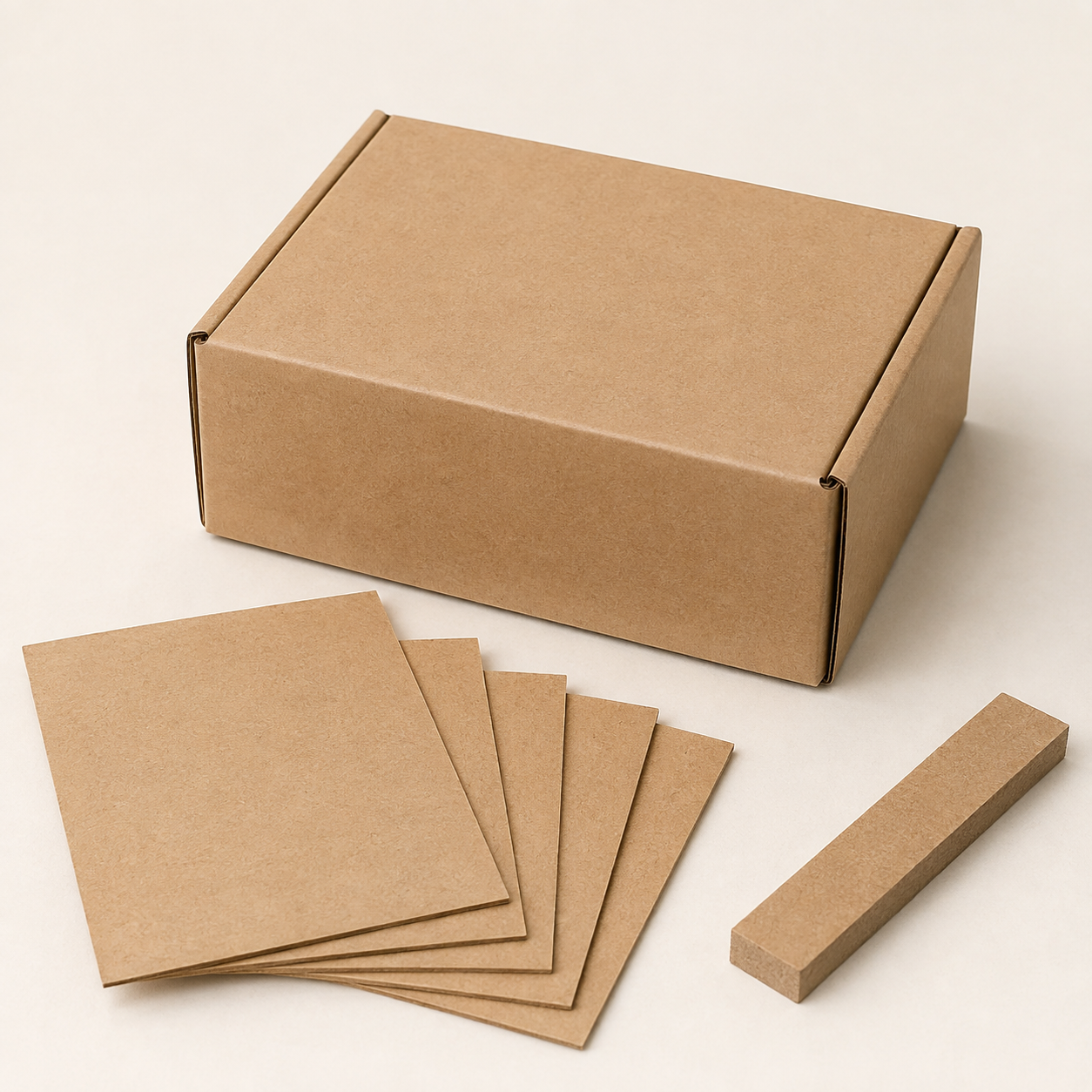 Representative solid kraft paperboard carton and material swatches
