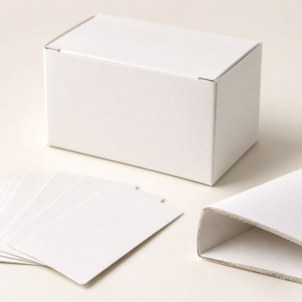 Representative white SBS paperboard carton and material swatches