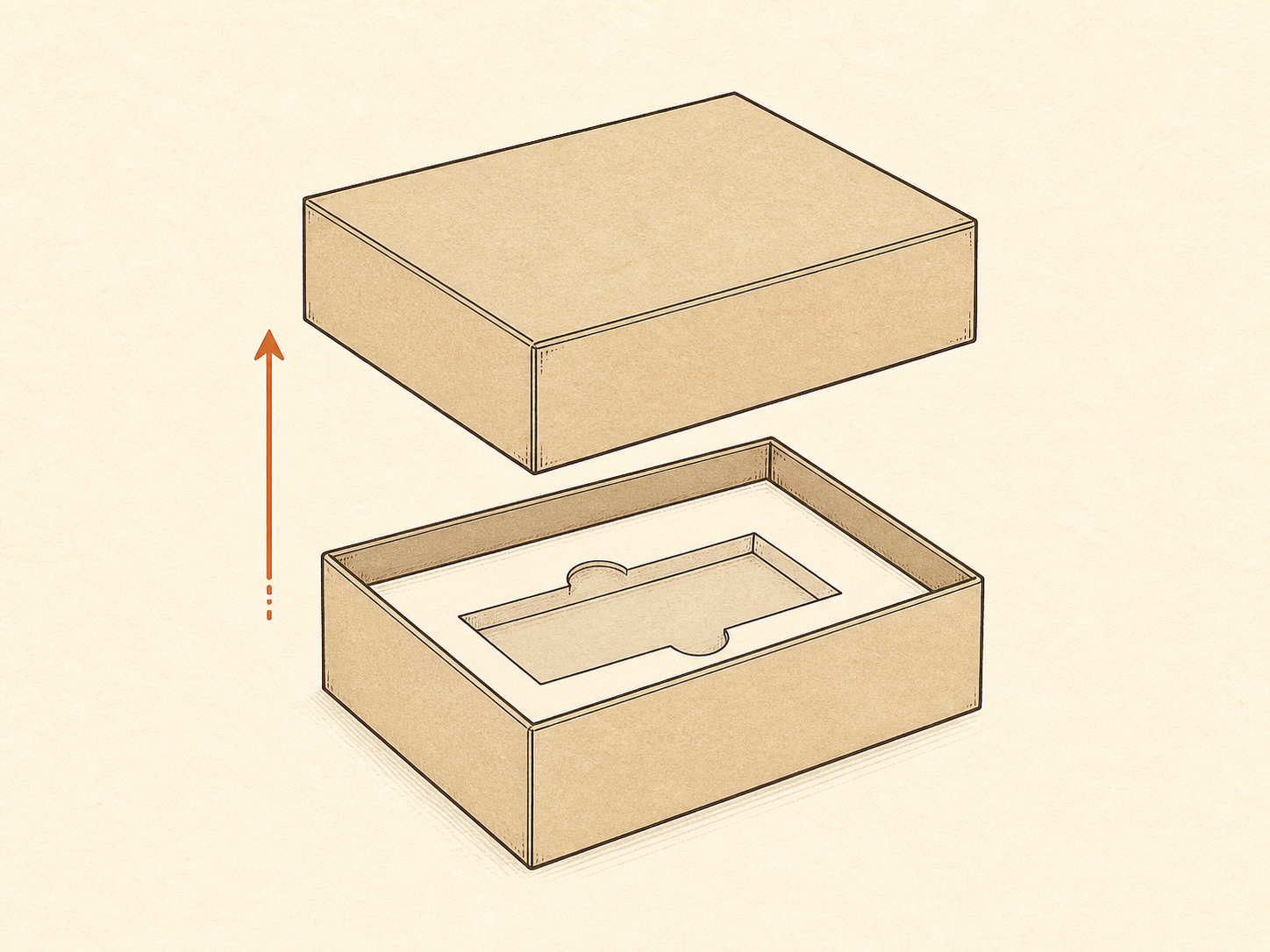 Generated line-art diagram of a two-piece box with a removable lid above the base