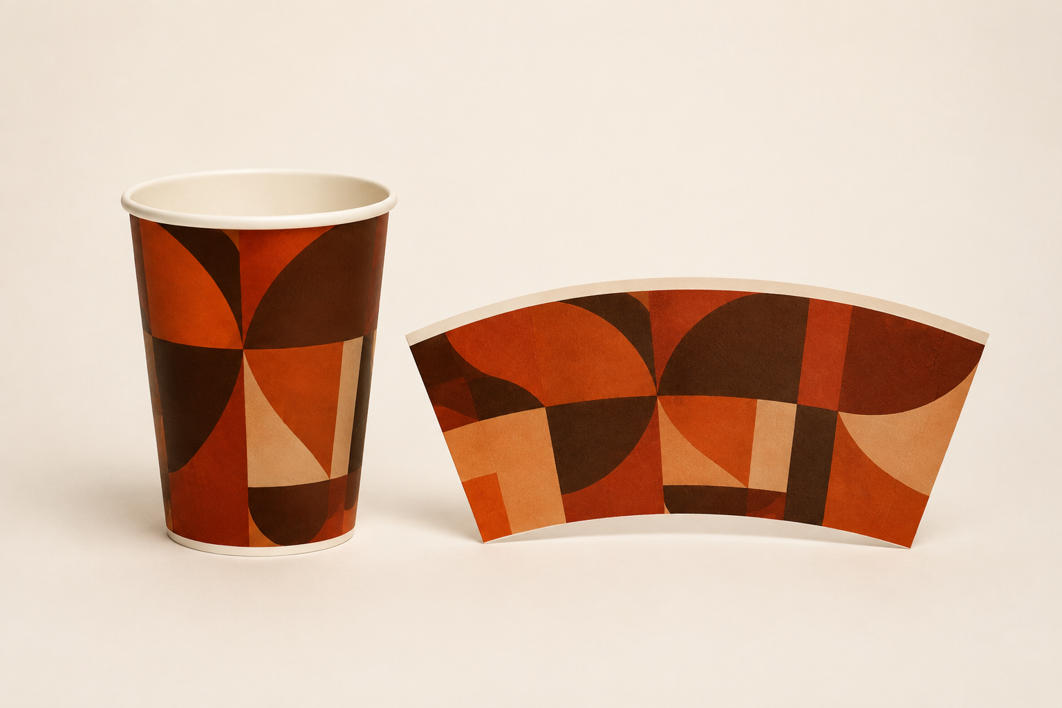 Paper cups with continuous full-wrap printed graphics