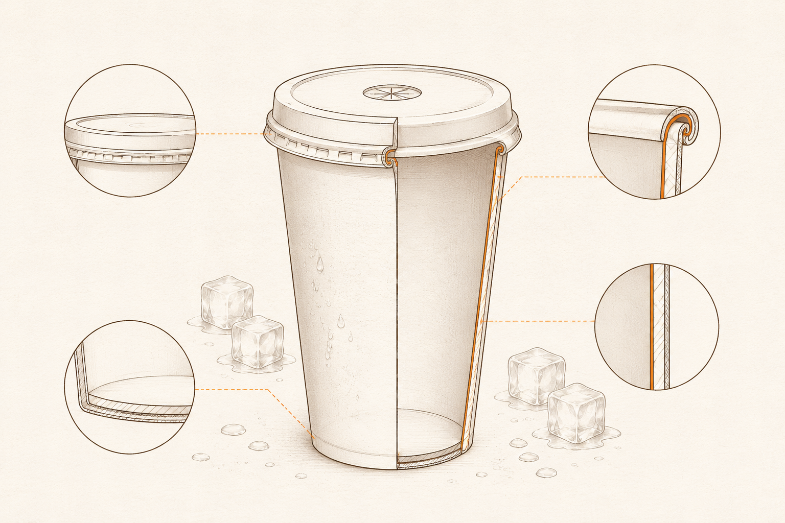 Paper cold-drink cup with a fitted lid and straw opening