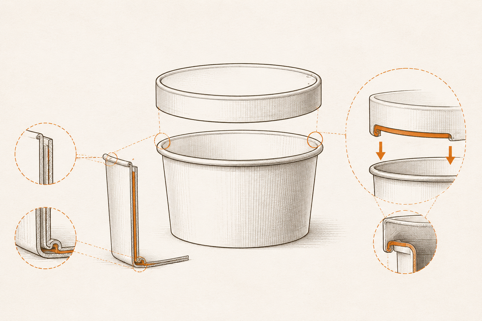 Wide-mouth paper ice-cream cups in several capacities