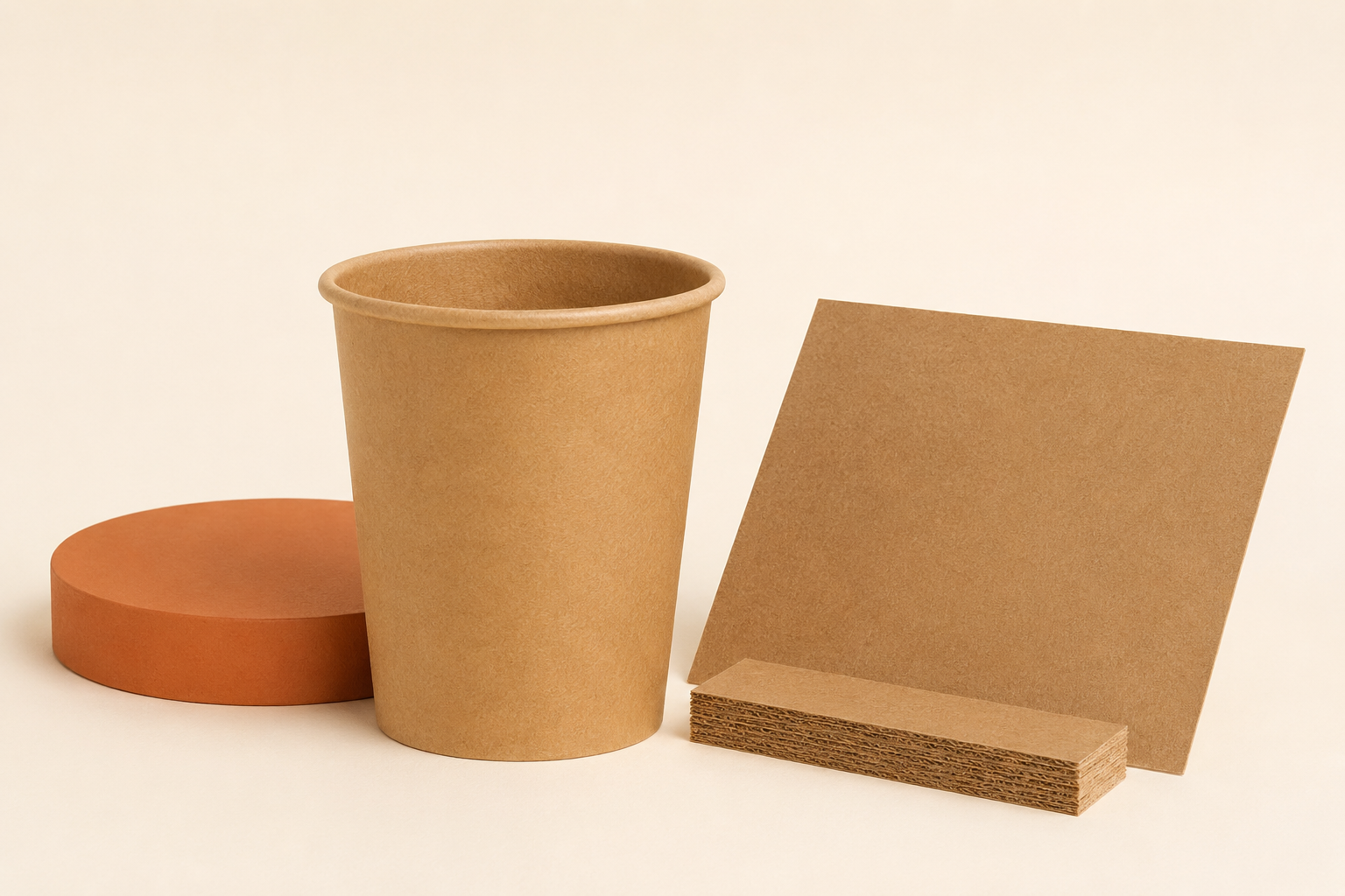 Kraft paperboard cups and natural board samples